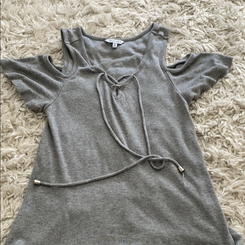 Naked zebra gray open shoulder shirt